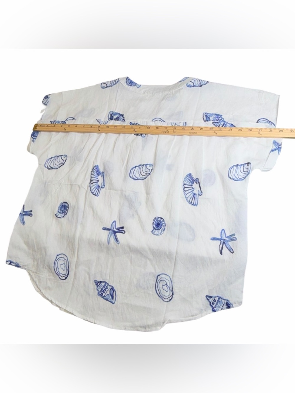 Kindred 1X Coastal Seashell Print Tunic Blouse White Blue NWT Beachy Summer - Picture 5 of 8